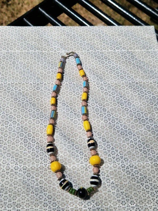 Handgemaakte boho kralenketting kleurrijke glaskralen, Ophalen of Verzenden, Zo goed als nieuw, Overige kleuren, Overige materialen