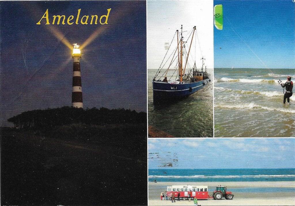 Ansichtkaart  	Ameland	4-luik	Vuurtoren, Ophalen of Verzenden, 1980 tot heden, Gelopen, Waddeneilanden