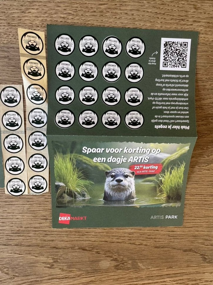 Artis dierentuin entreekaart met 12 losse zegels, Eén persoon, Overige soorten, Overige typen