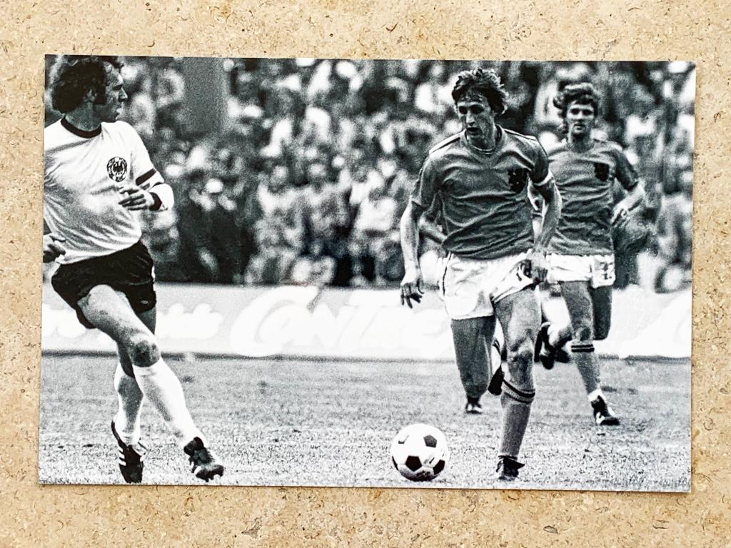 Org z/w foto Johan Cruijff_F Beckenbauer finale WK 7-7-'74, Verzamelen, Verzenden, Nieuw, Ajax, Poster, Plaatje of Sticker