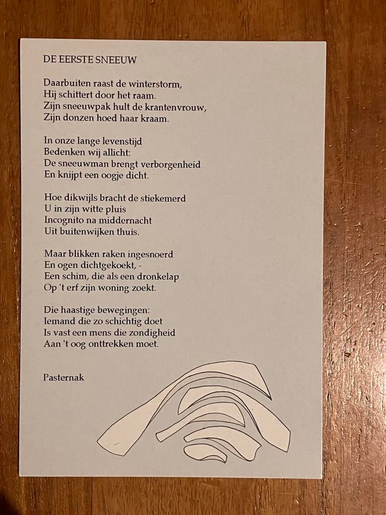 De Eerste Sneeuw - Boris Pasternak Gedicht, Ophalen of Verzenden, 1980 tot heden, Ongelopen, Cultuur en Media