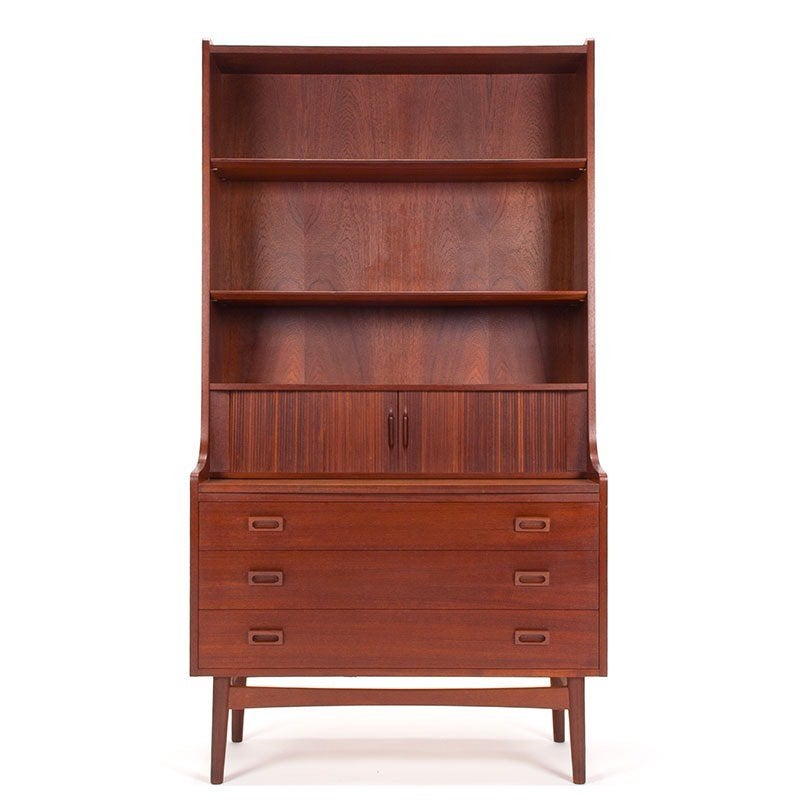 Deens vintage retro design secretaire meubel in teak, Ophalen, Gebruikt, Mid-Century Deens vintage retro