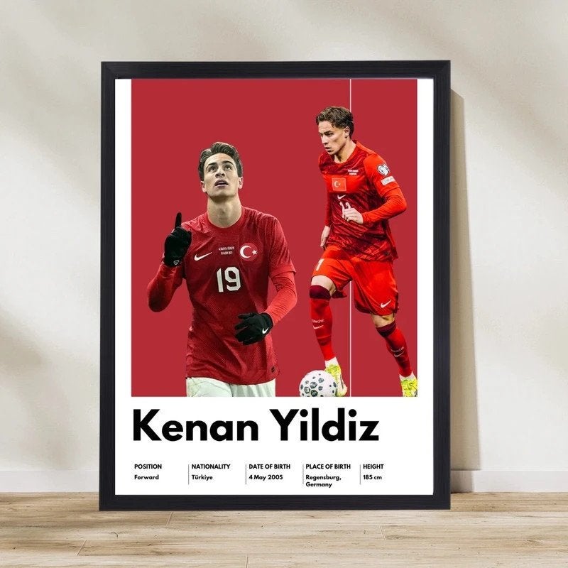 Kenan Yıldız A4 Voetbal Poster – Türkiye Voetballer Muurkuns, Ophalen of Verzenden