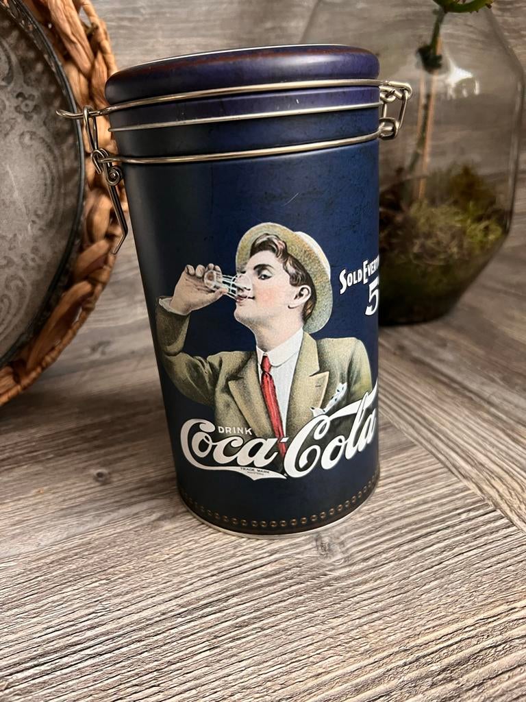 Vintage blauwe Coca Cola blik met beugel, Ophalen of Verzenden, Zo goed als nieuw, Overige, Overige merken