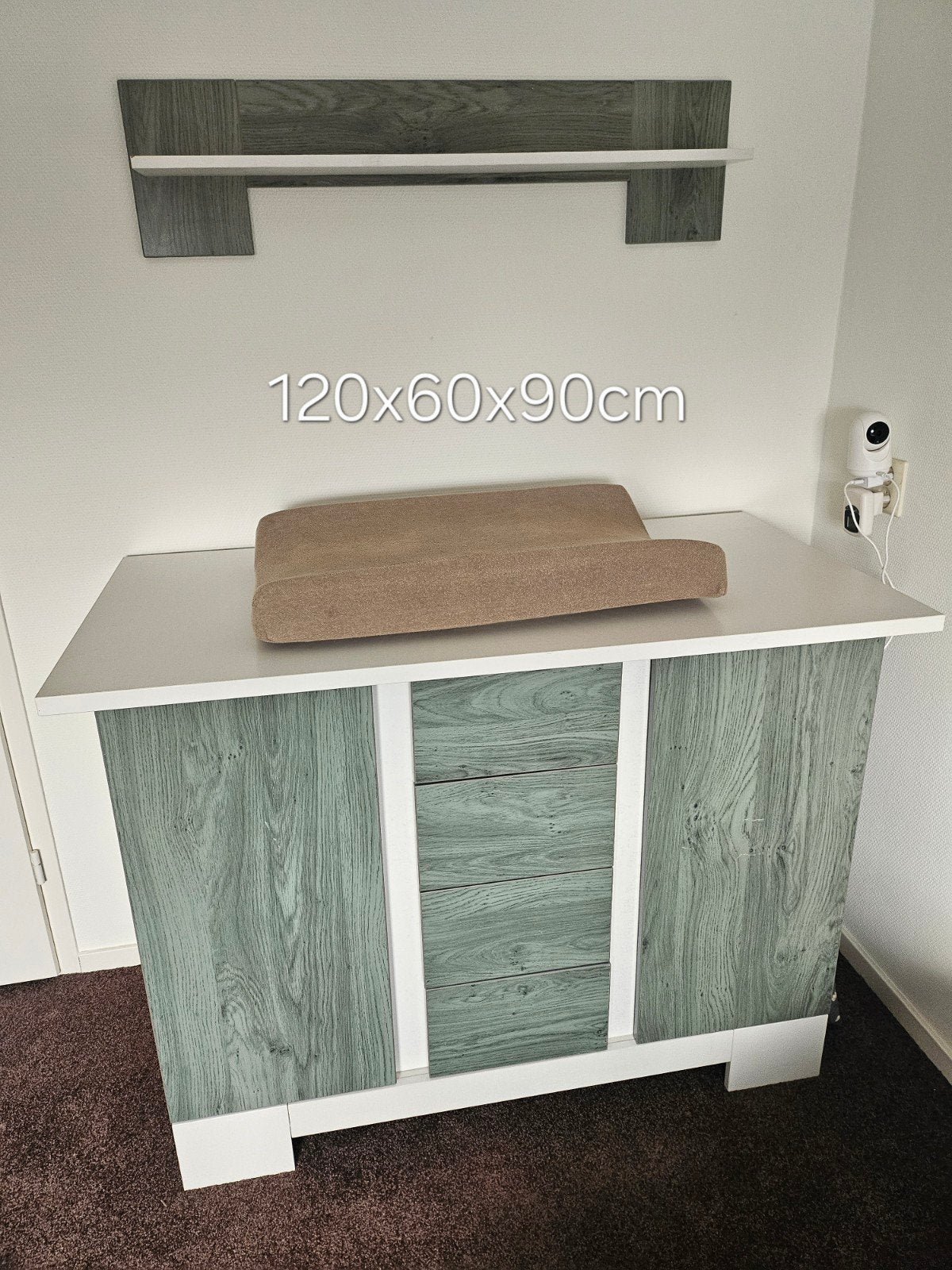 Commode met plank - Grijs/wit - 120x60x90cm, Ophalen