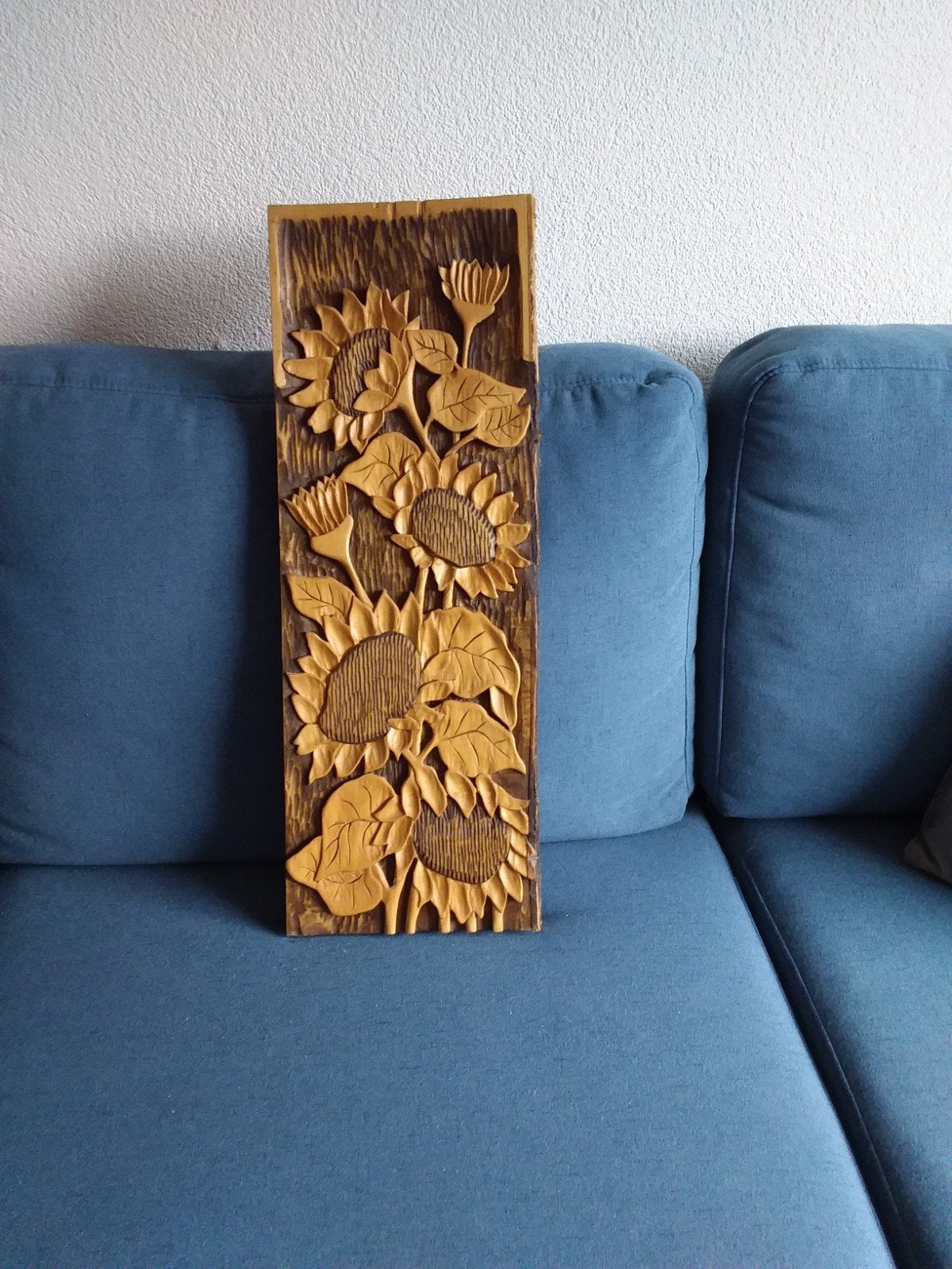 Houtsnijwerk zonnebloemen in reliëf, Ophalen of Verzenden
