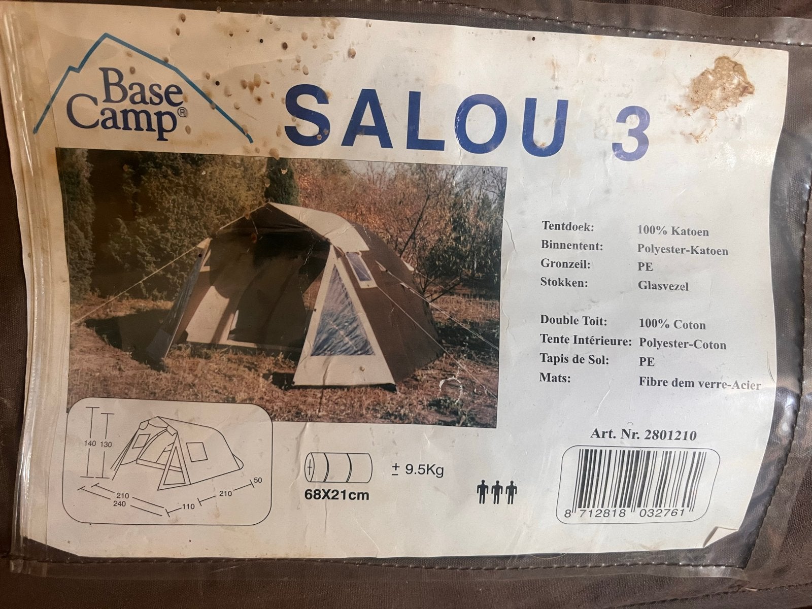 Base Camp Salou 3 Tent - 3-persoons kampeertent, Caravans en Kamperen, Tenten, Ophalen, Gebruikt, Tot en met 3