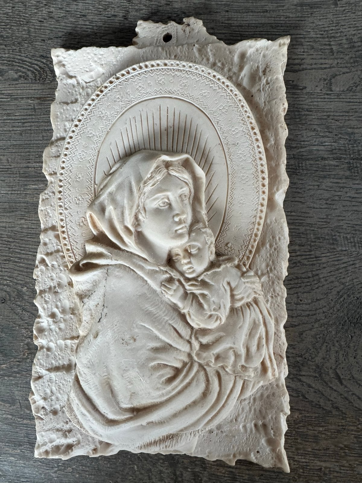 Vintage Maria met Kind reliëf wanddecoratie - 27x16 cm, Ophalen of Verzenden