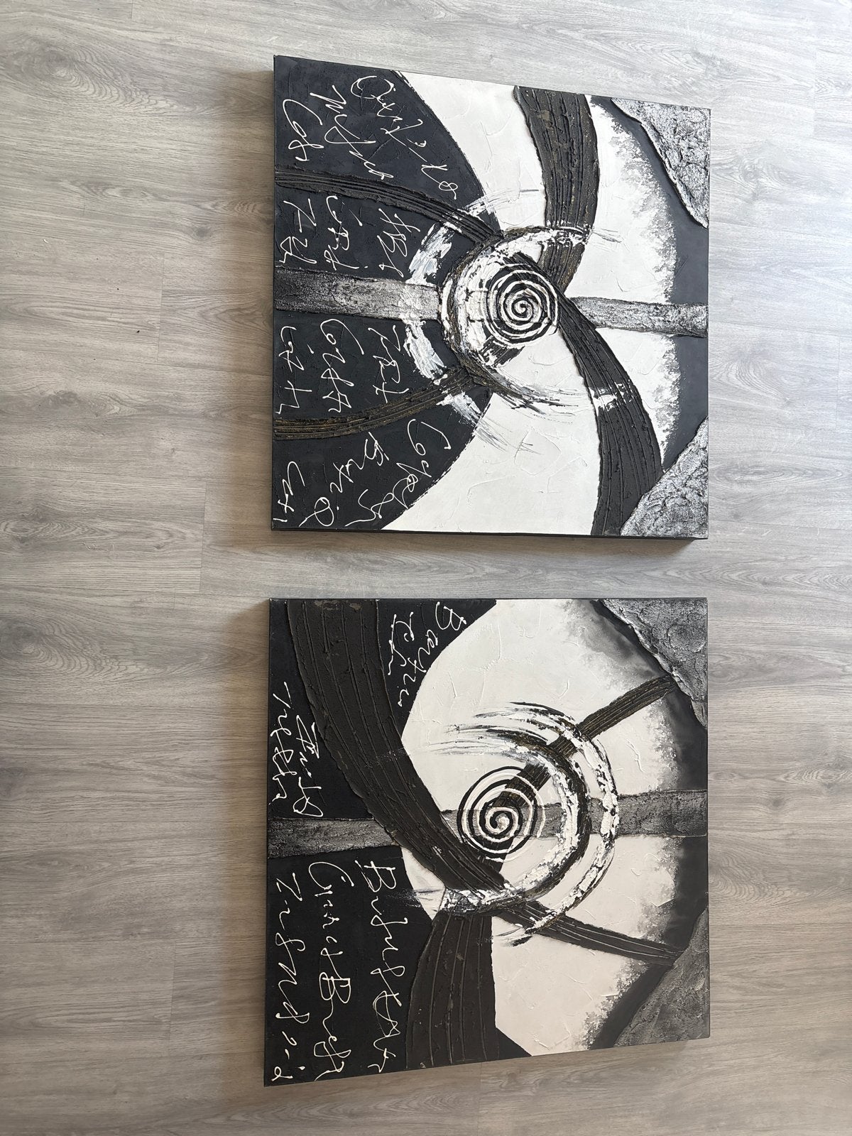 Set van 2 abstracte schilderijen in zwart-wit Verhuisverkoop, Ophalen