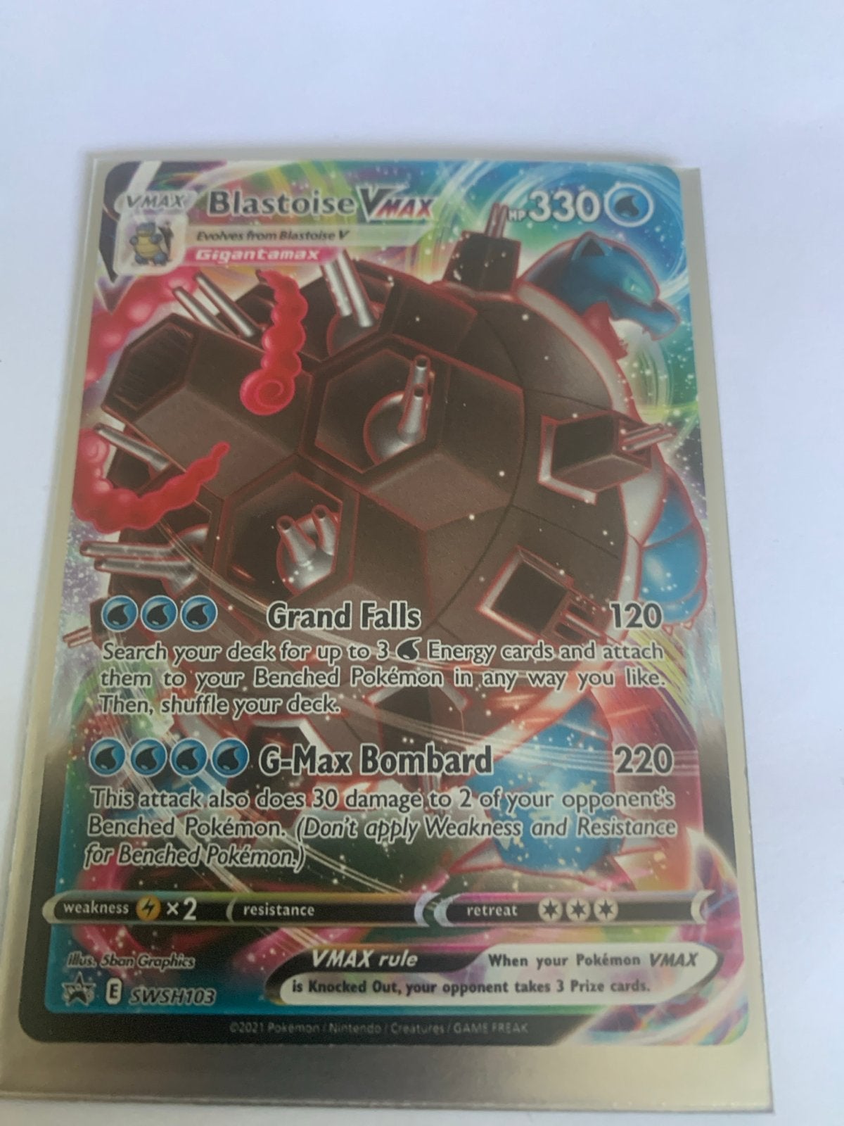 Pokémon TCG Blastoise VMAX SWSH103 Gigantamax, Ophalen, Zo goed als nieuw, Losse kaart, Foil