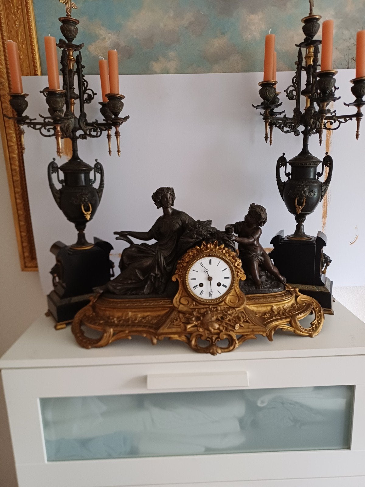 prachtig brons klokken stel 60 breed 35 CM hoog, Antiek en Kunst, Antiek | Klokken, Ophalen
