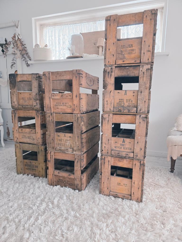 Vintage houten fruitkisten - set van 10, Ophalen