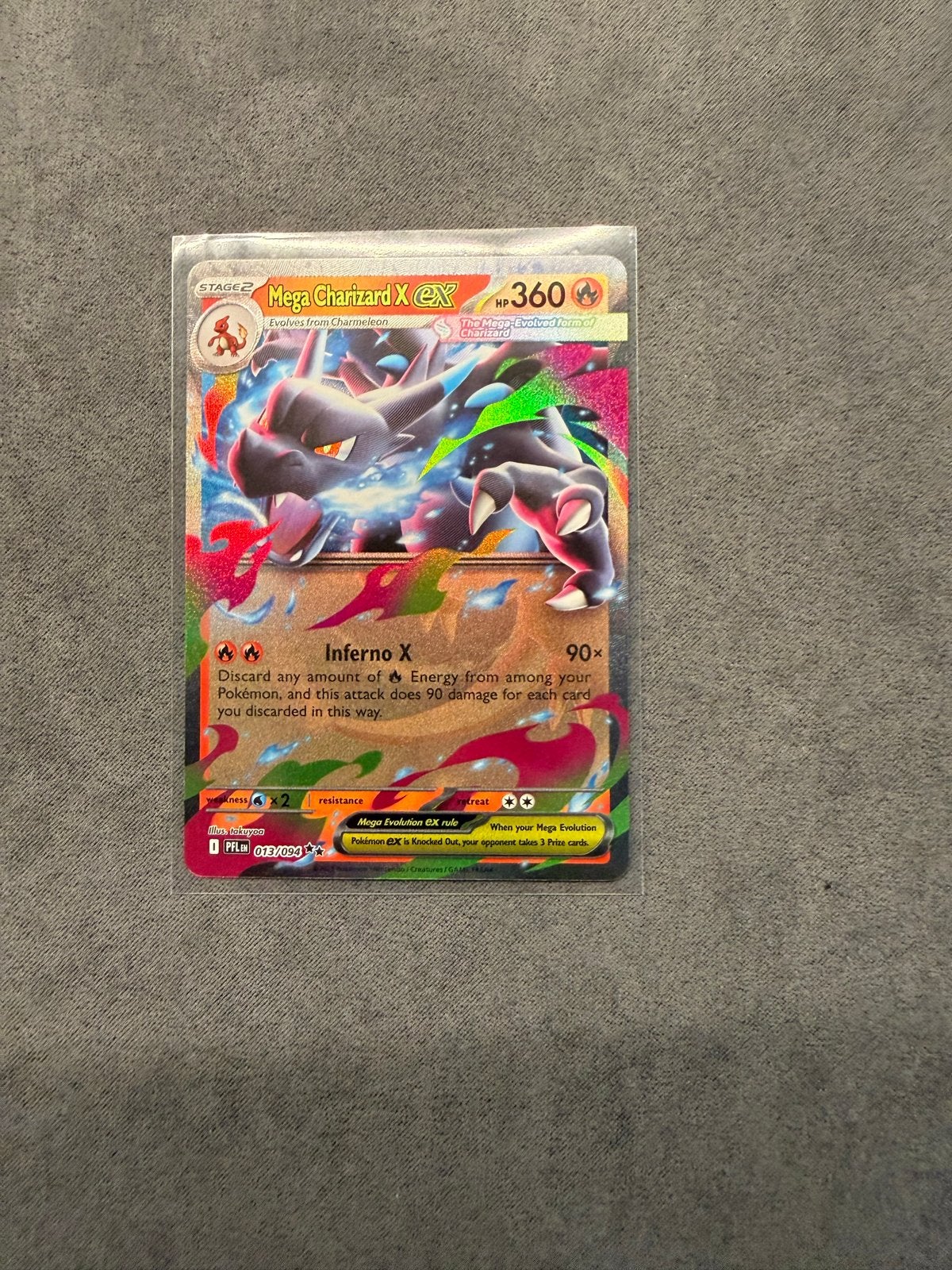 Mega Charizard X EX Pokémon Kaart  PFL 013/094, Ophalen, Zo goed als nieuw, Losse kaart