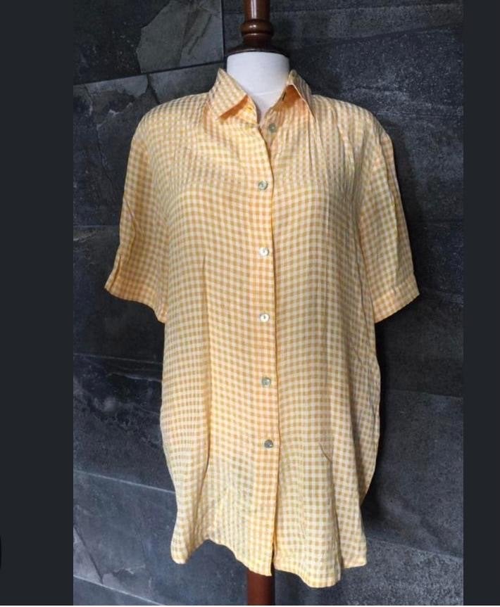 Zaza Geel Geruit Blouse Maat 40 vintage klassiek geel/wit, Kleding | Dames, Ophalen, Zo goed als nieuw, Maat 38/40 (M), Geel