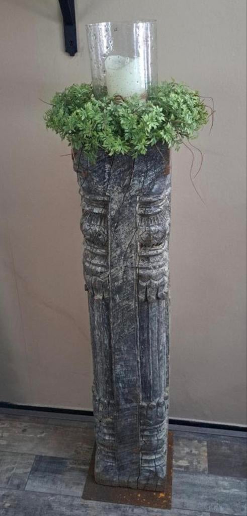 Oude Indiase houten zuil / pilaar - Excl. decoratie, Huis en Inrichting, Ophalen