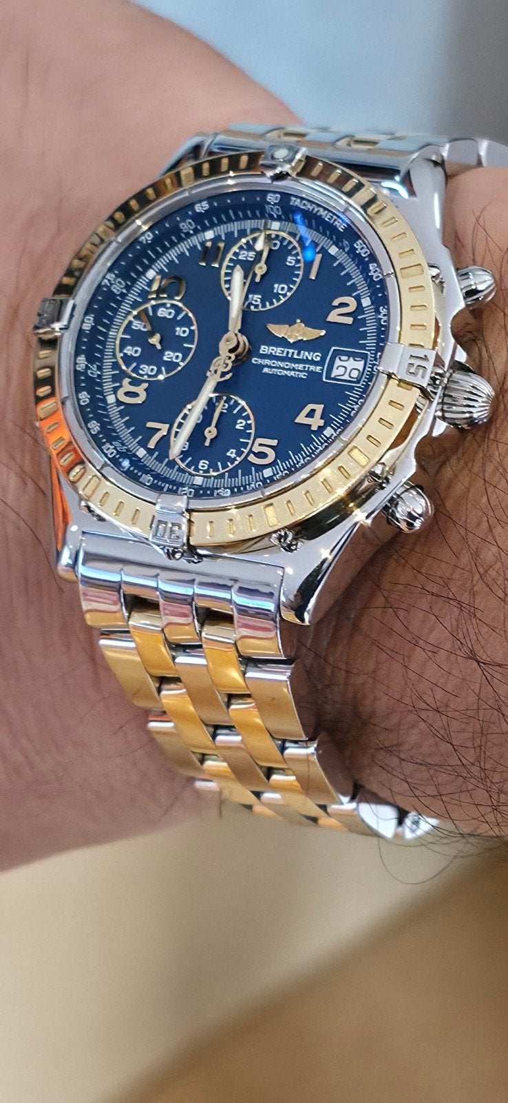 Breitling Chronomat staal goud 13352, Sieraden, Tassen en Uiterlijk, Horloges | Dames, Overige merken, Staal, Ophalen of Verzenden