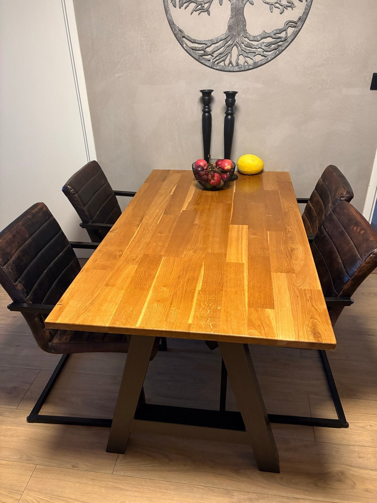 Eikenhouten eettafel met stoelen 160x90 cm, Ophalen, Gebruikt, Eikenhout, 50 tot 100 cm