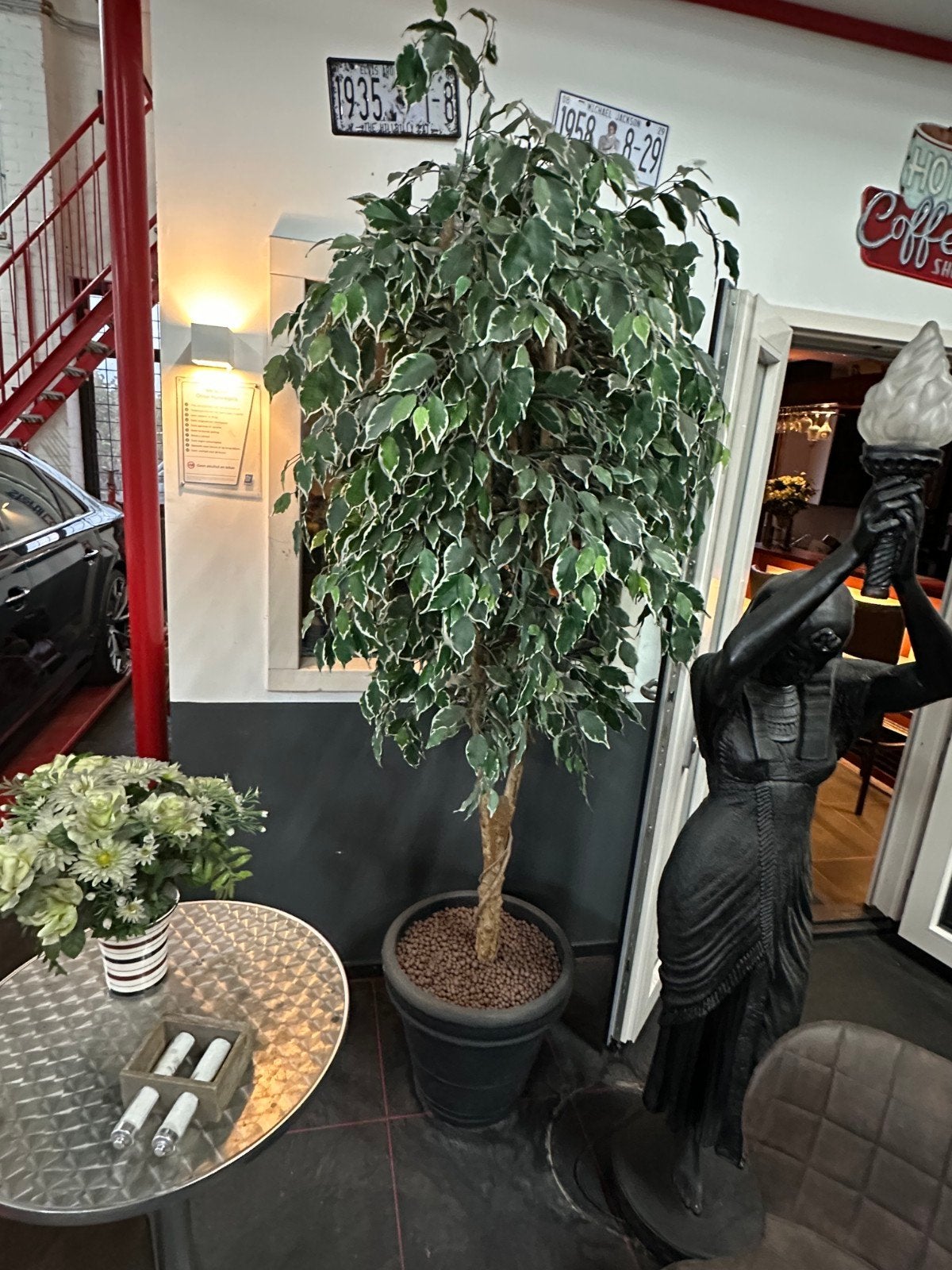 2 Grote kunstplant kunstboom Ficus Benjamina, Ophalen, Binnen, Groen, Met pot of vaas