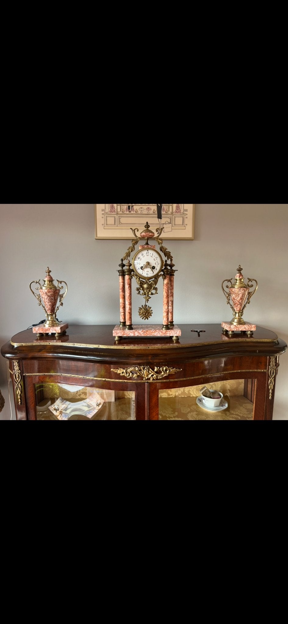 Antieke Marmeren Klok met Bronzen Ornamenten, Ophalen