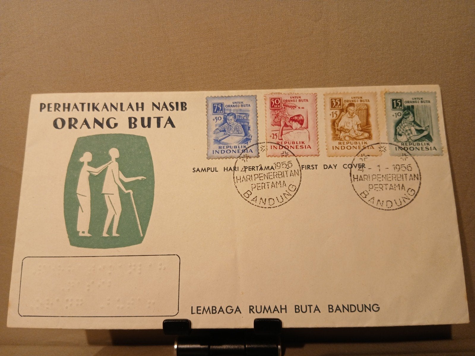 Zeldzame Indonesische First Day Cover 1956 - Blindenhulp, Postzegels en Munten, Postzegels | Eerstedagenveloppen, Onbeschreven