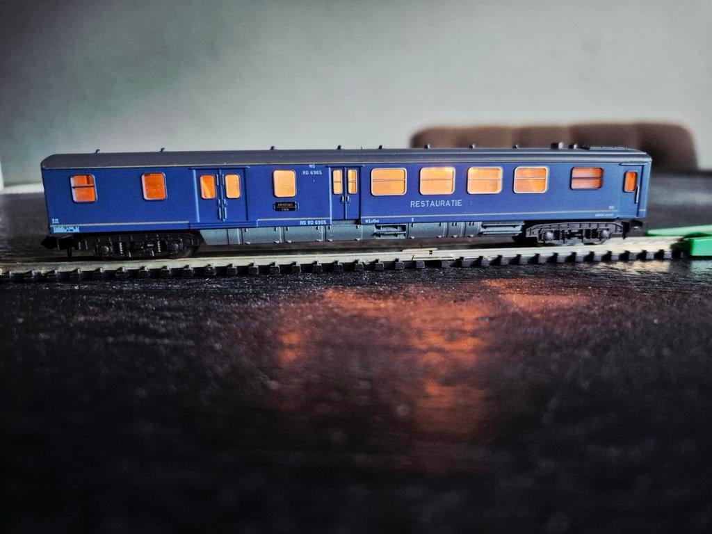 Minitrix 3021 NS Restauratiewagon 6965 N-spoor met licht, Gelijkstroom, Trix, Wagon, Ophalen of Verzenden