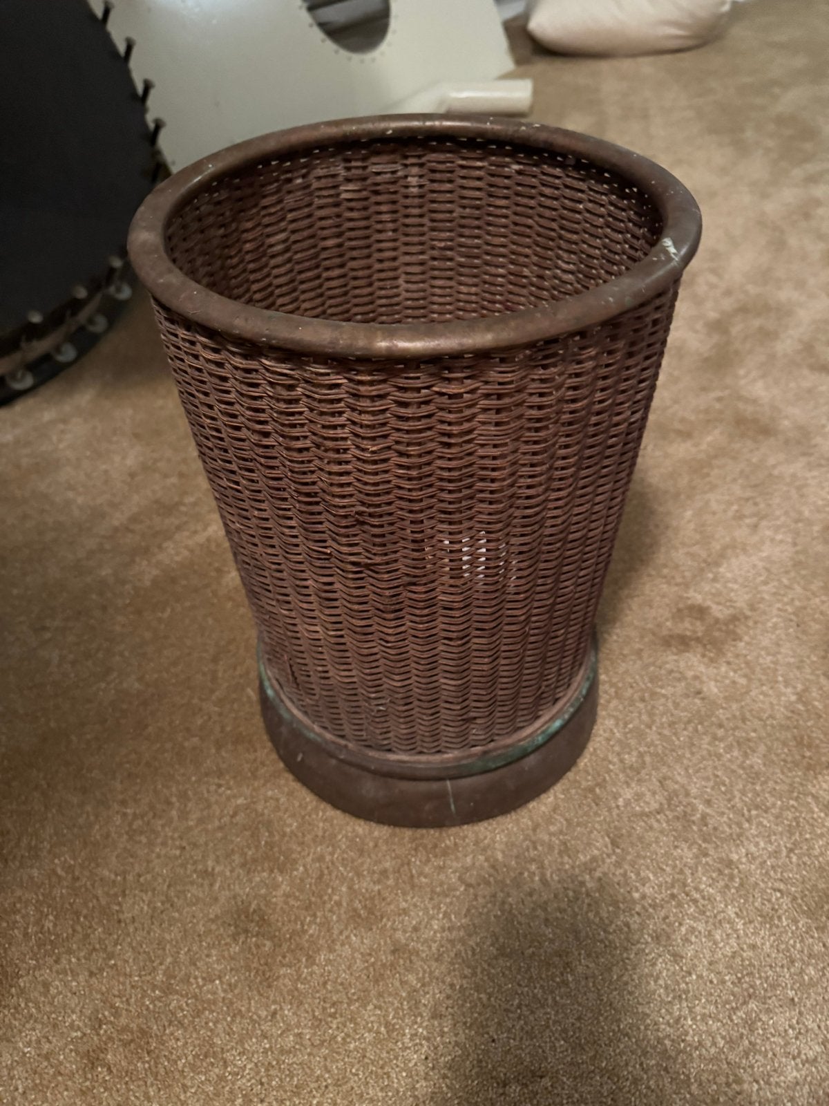 Vintage rotan paraplubak /prullenbak, Ophalen, Vintage, Gebruikt, Natuurlijk materiaal