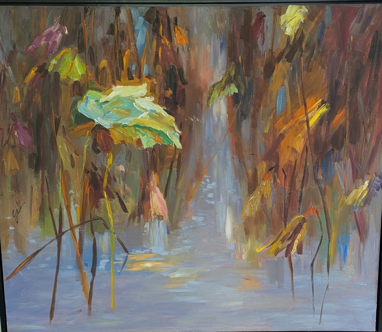 Waterlelies Olieverf Schilderij, Ophalen, Gesigneerd, Acrylverf, Bloemen