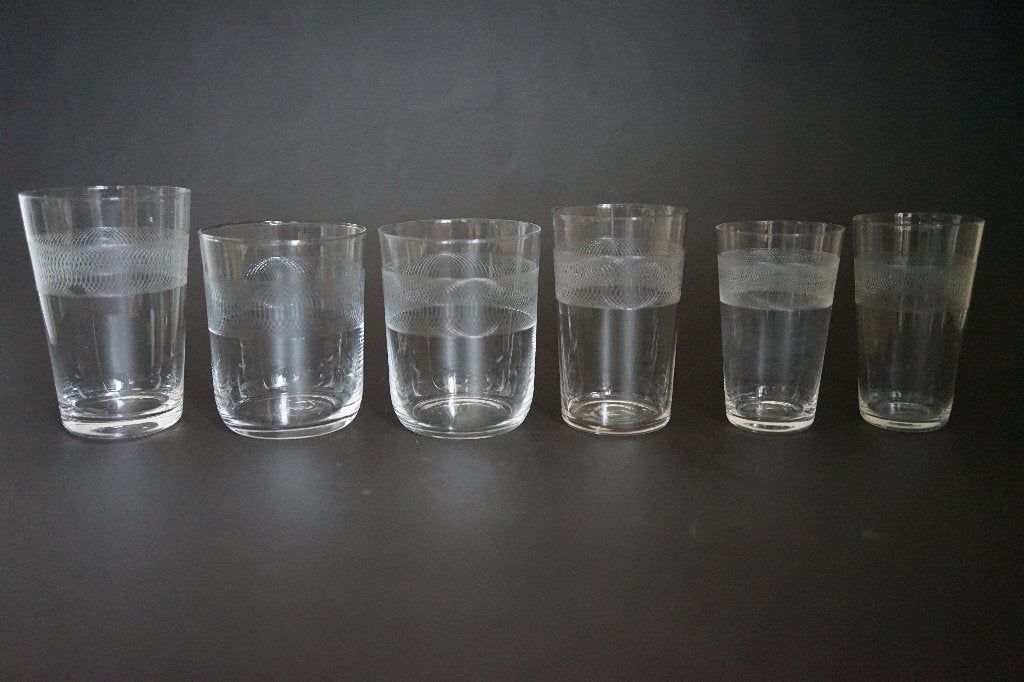 antiek waterglas groot glas geëtst guilloche 1 Leerdam, Ophalen of Verzenden