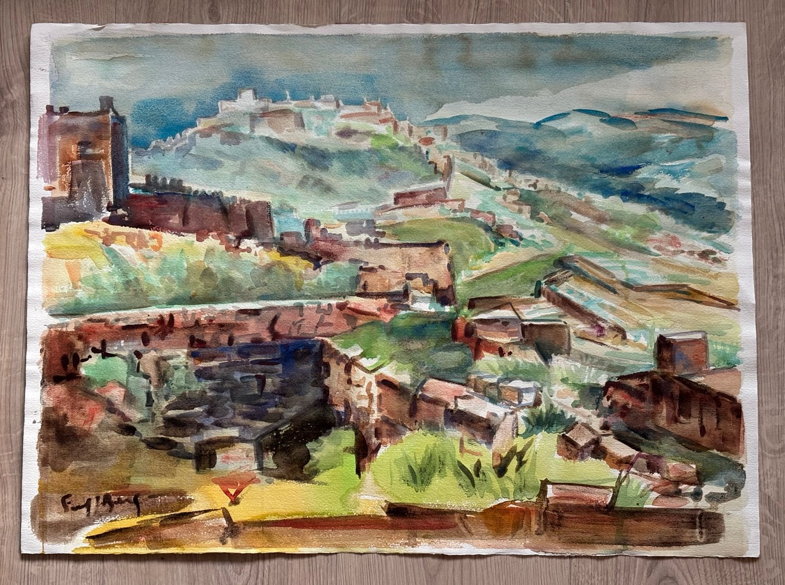 Aquarel Freek van den Berg (1918-2000) - landschap Spanje, Ophalen of Verzenden