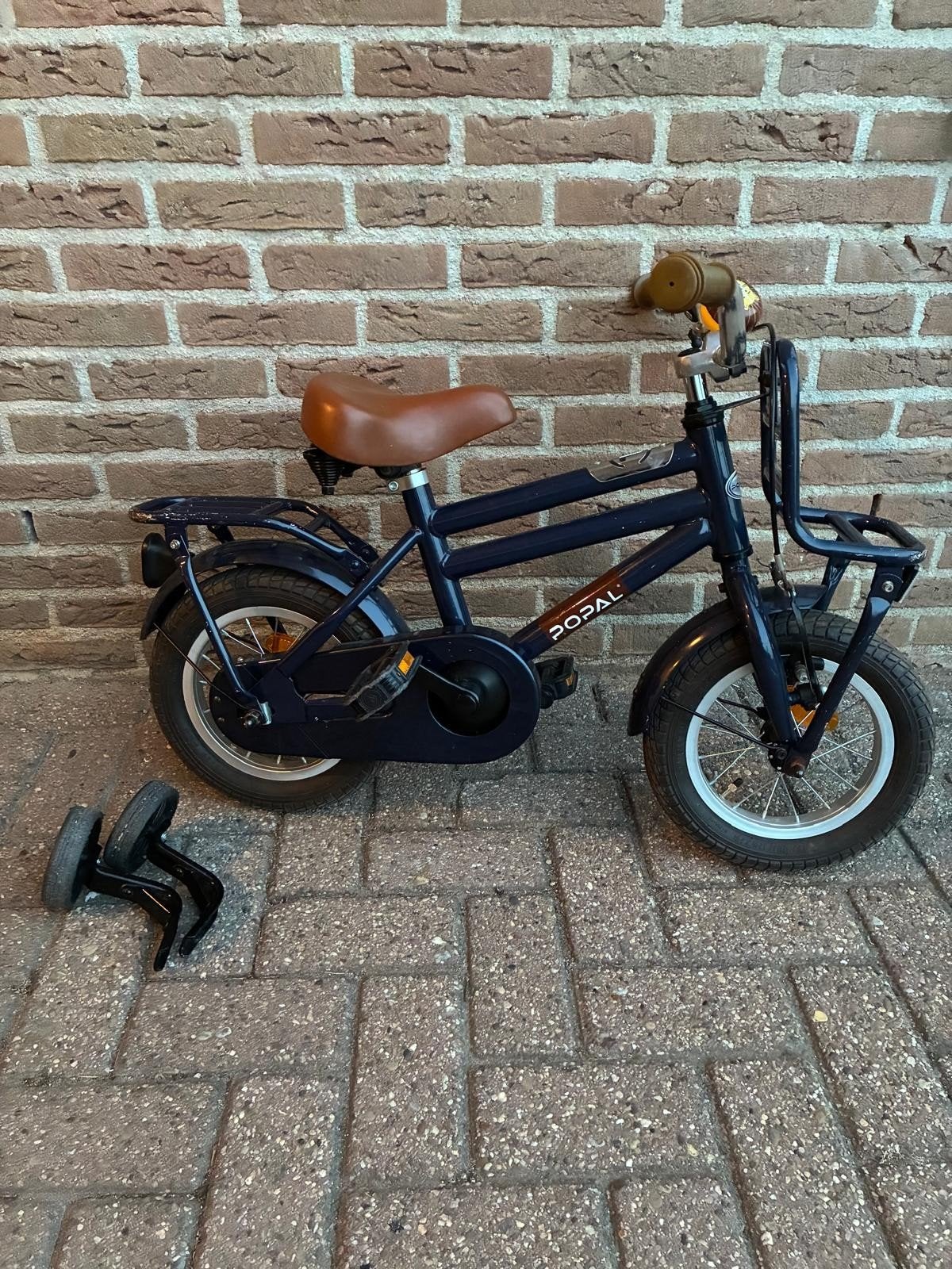 Popal kinderfiets met zijwieltjes - 12 inch, Ophalen, Terugtraprem, Zijwieltjes, Gebruikt
