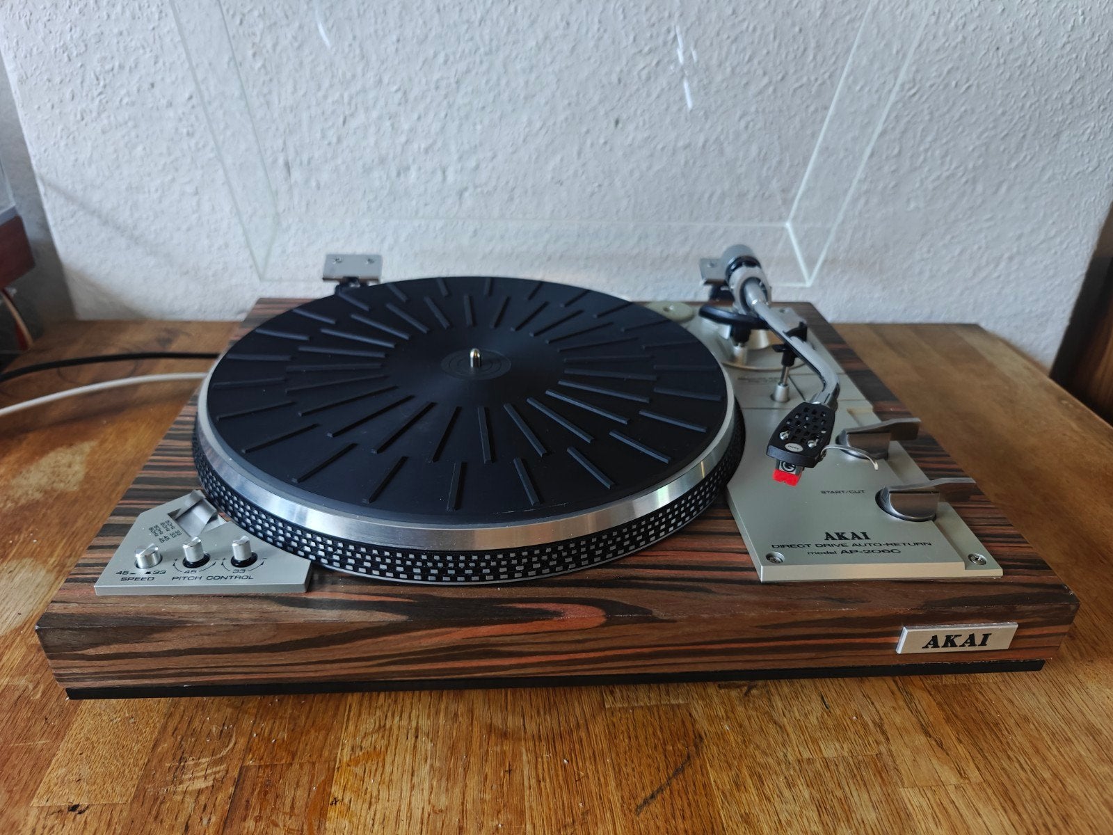 Akai AP-206C (ebbenhout fineer, nieuwe kap, garantie), Audio, Tv en Foto, Platenspelers, Refurbished, Pitch-regelaar, Ophalen of Verzenden