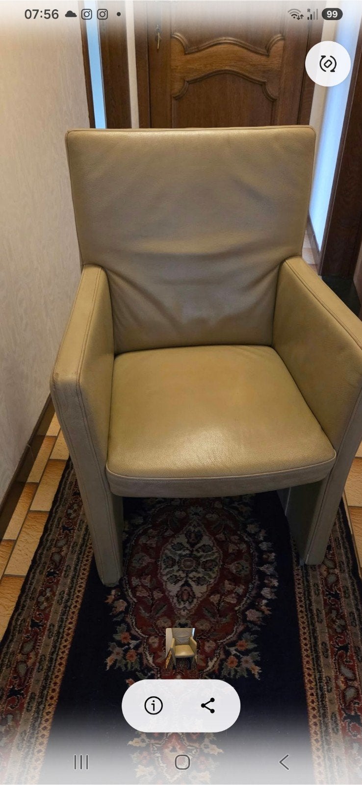 gratis 4 goede stoelen, beige, leren bekleding, Huis en Inrichting, Fauteuils, Ophalen, Gebruikt, 75 tot 100 cm
