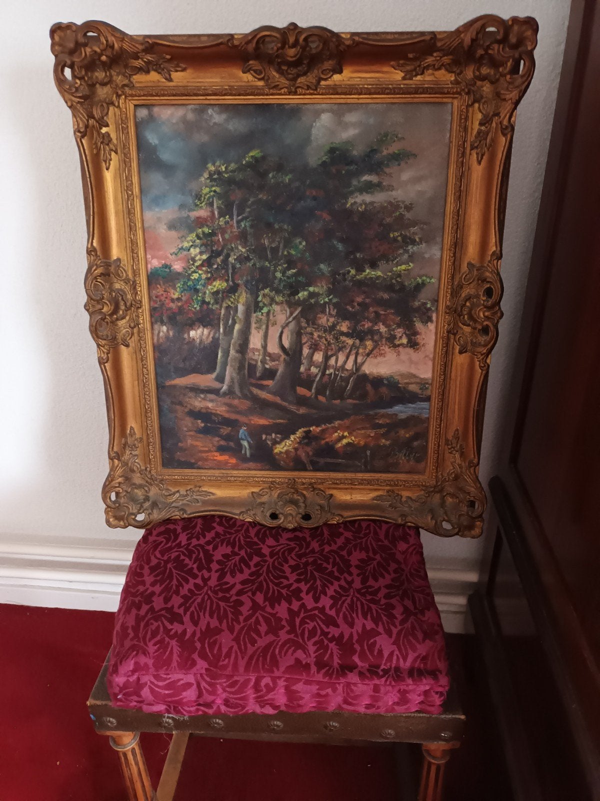Klassiek Landschap Schilderij in Rijke Gouden Lijst, Ophalen, Handgeschilderd, Doek, Landschap
