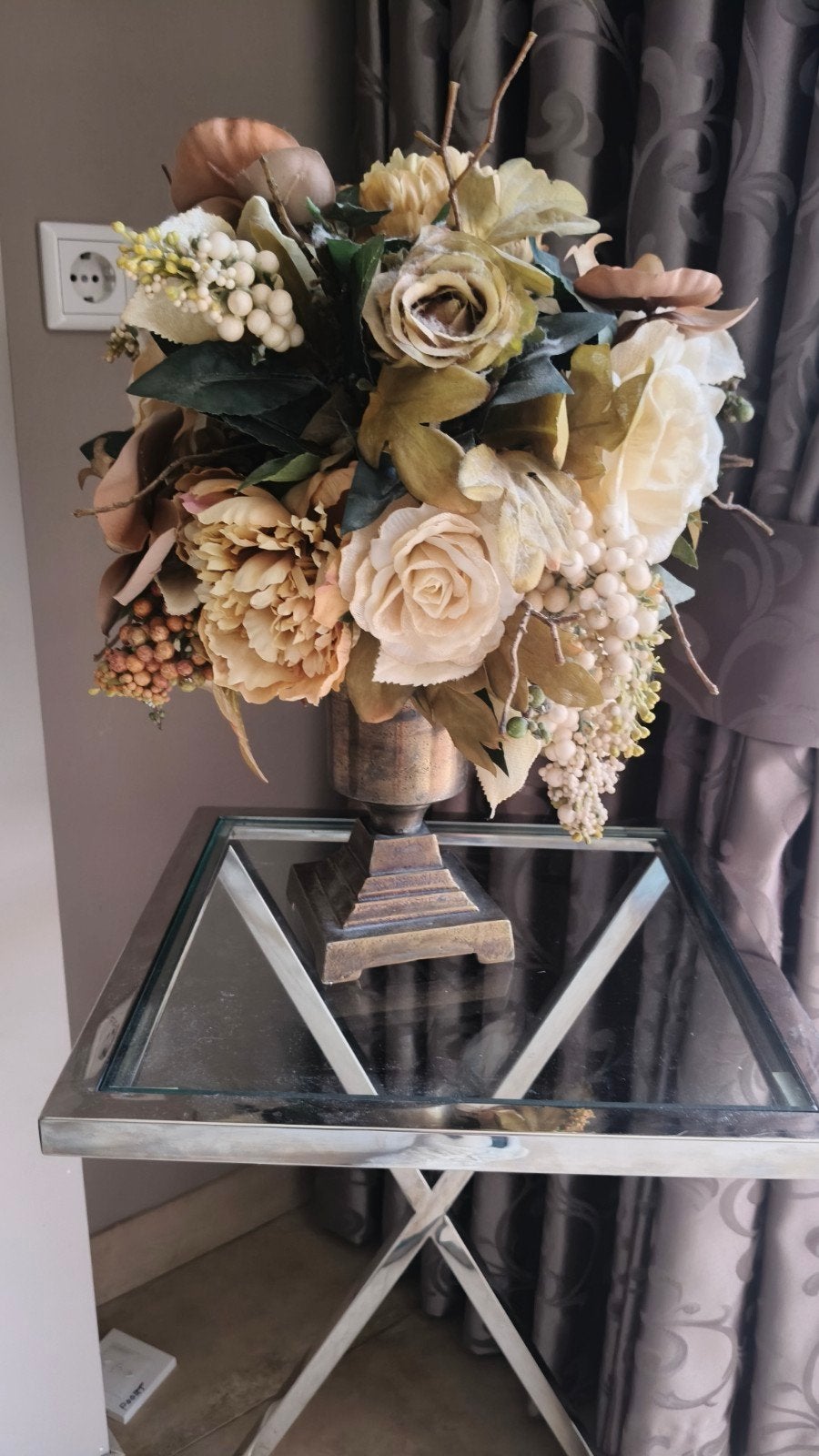 Barokke Kunstbloemen in Vaas - Luxe Decoratie, Gebruikt, Meerkleurig, Ophalen of Verzenden, Klassiek