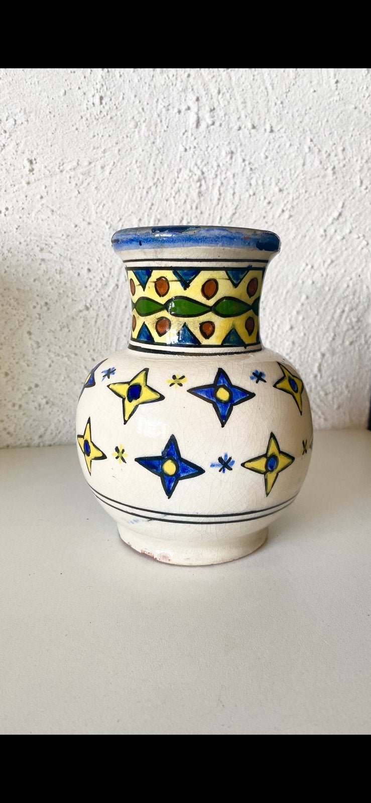 decoratieve BROCANTE AMBACHTELIJKE ‘SPAANSE VAAS’, Gebruikt, Meerkleurig, 16 cm, Ophalen of Verzenden