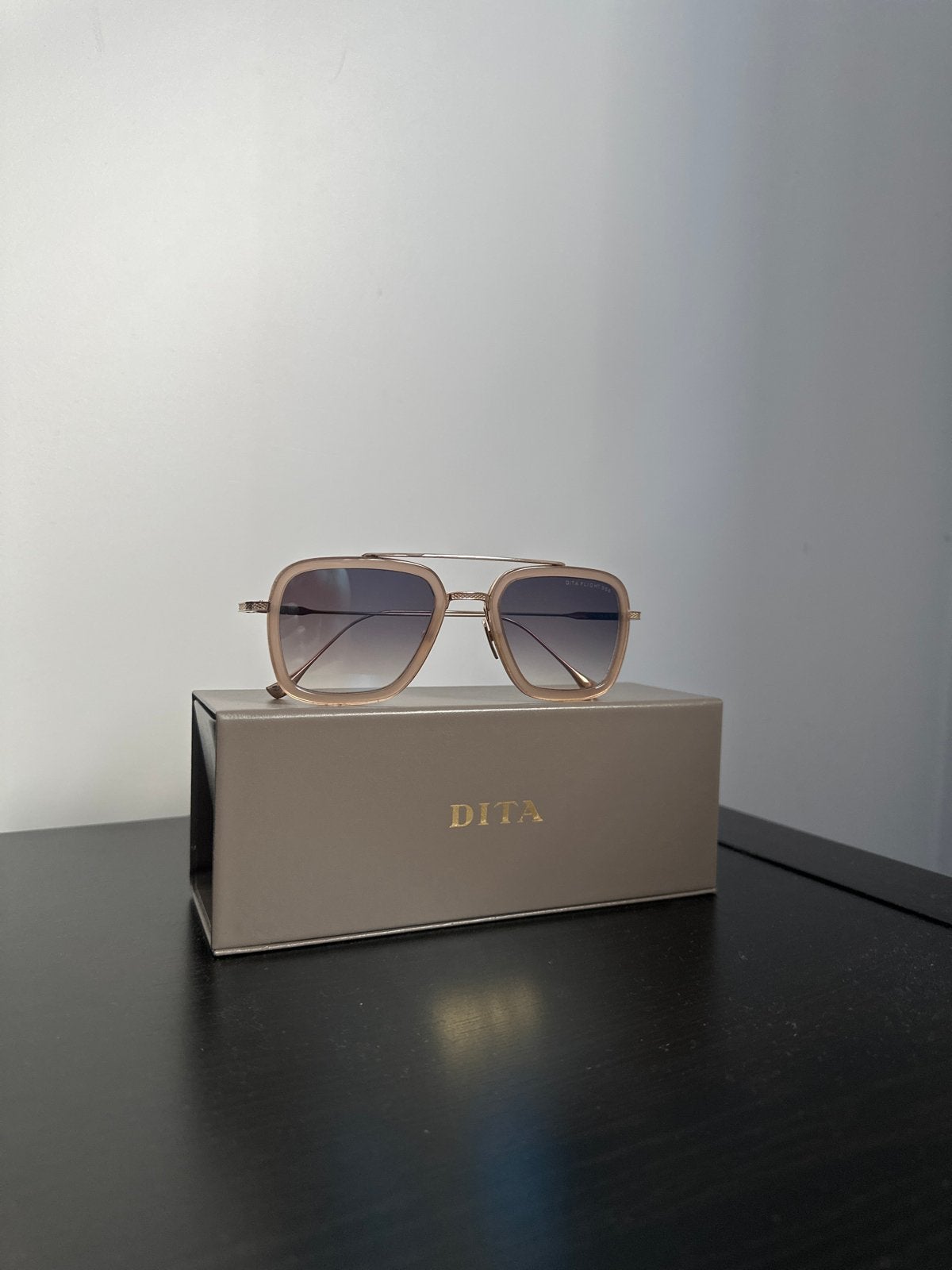 DITA Flight.006 – Luxe designer zonnebril in champagnekleur, Overige merken, Gebruikt, Zonnebril, Beige