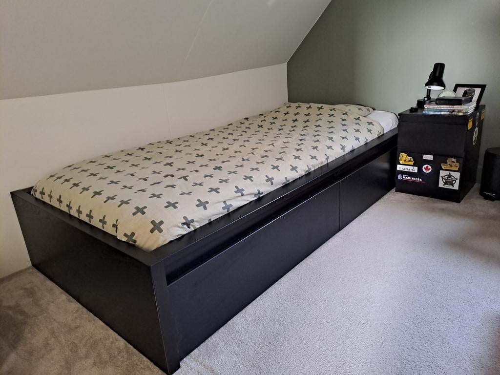 1 persoonsbed Malm Ikea zwart, Ophalen, Gebruikt, 90 cm, Zwart