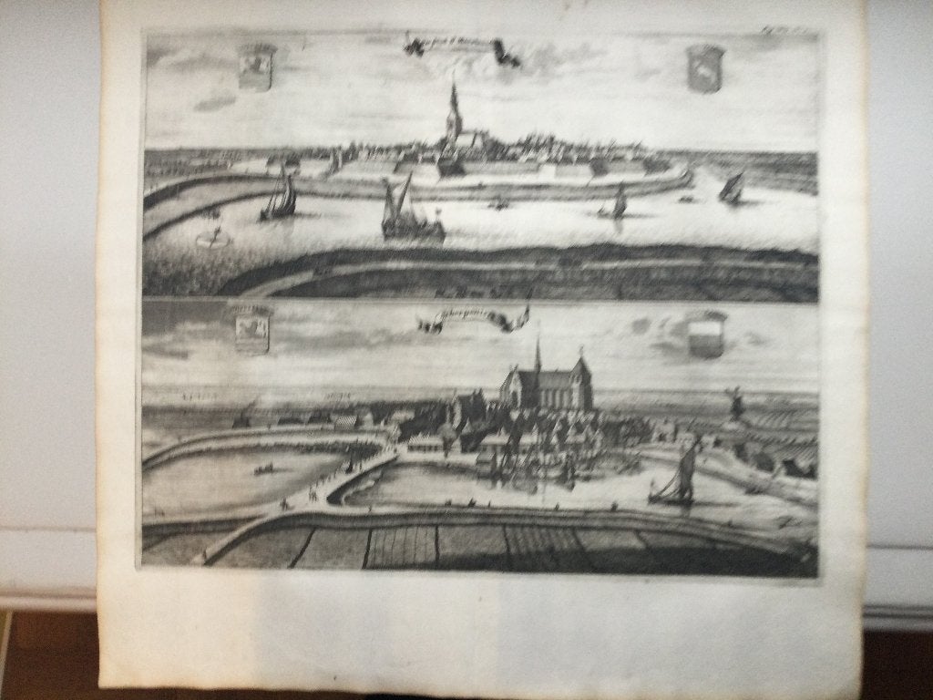 Tholen, Maartensdijk en Scherpenisse, Zeeland, 1696, Antiek en Kunst, Kunst | Etsen en Gravures, Stadsgezicht, 1600 - 1699, 38 cm