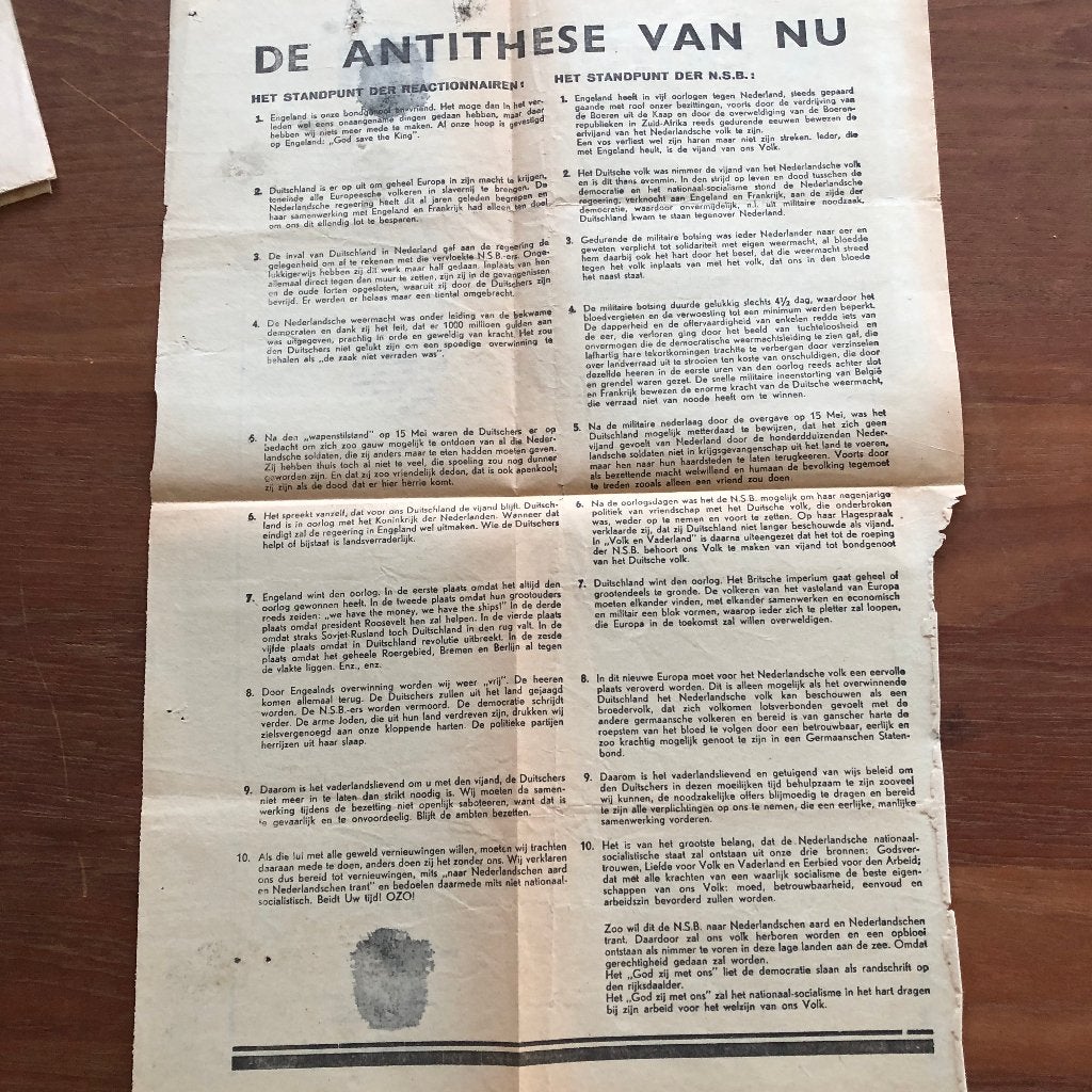 04-01-1941 Pamflet van Mussert: Antithese van nu., A. Mussert, Verzenden, Overige onderwerpen, Tweede Wereldoorlog