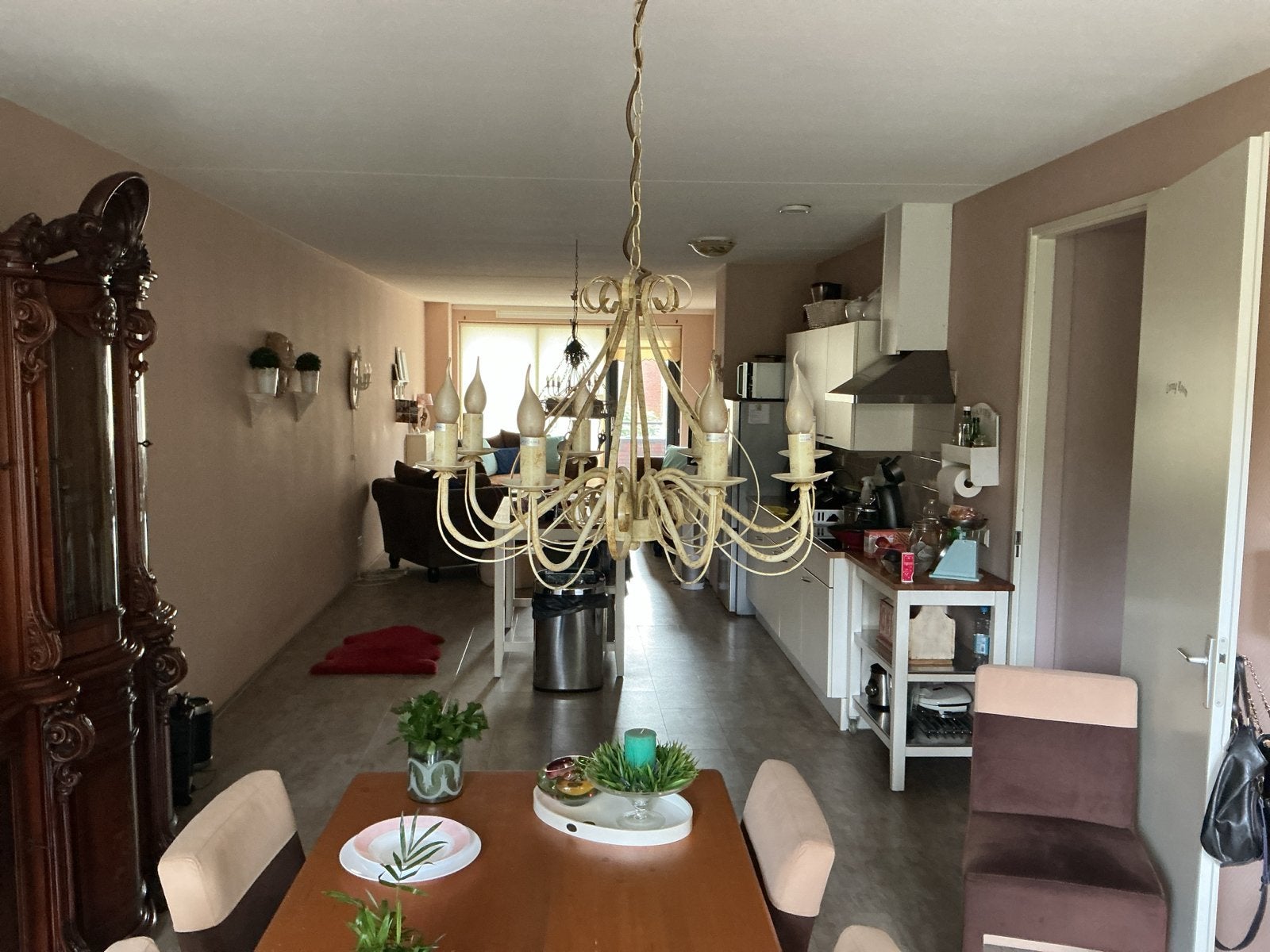 2 beige hanglampen met 8 armen - Zelf verwijderen, Ophalen of Verzenden, Gebruikt, Metaal