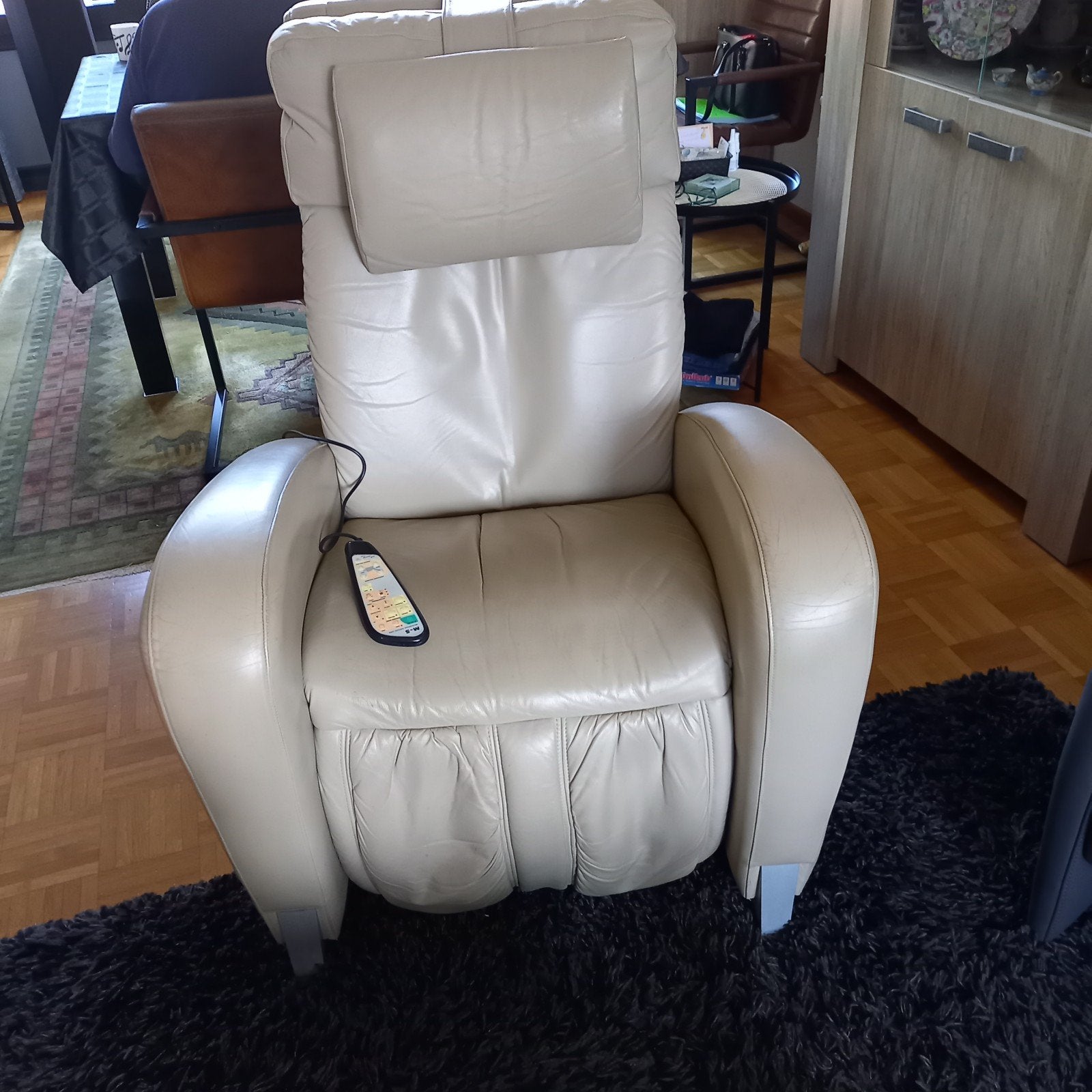 Comfortabele massagefauteuil M-5, crème leer, Ophalen, Gebruikt, Overige kleuren, Modern, Comfort