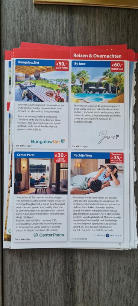Postcodeloterij verschillende voordeelbonnen ( zie foto's), Drie personen of meer, Kortingsbon
