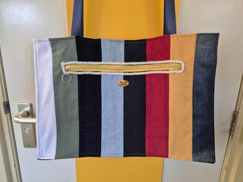 Big shopper van spijker / rib / velours stof, Ophalen of Verzenden, Nieuw, Blauw, Shopper