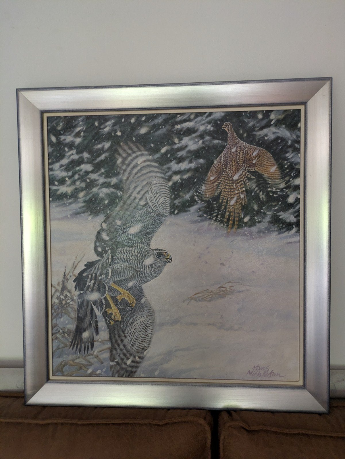 Schilderij: havik achter fazant. (Hans Michielsen), Antiek en Kunst, Ophalen