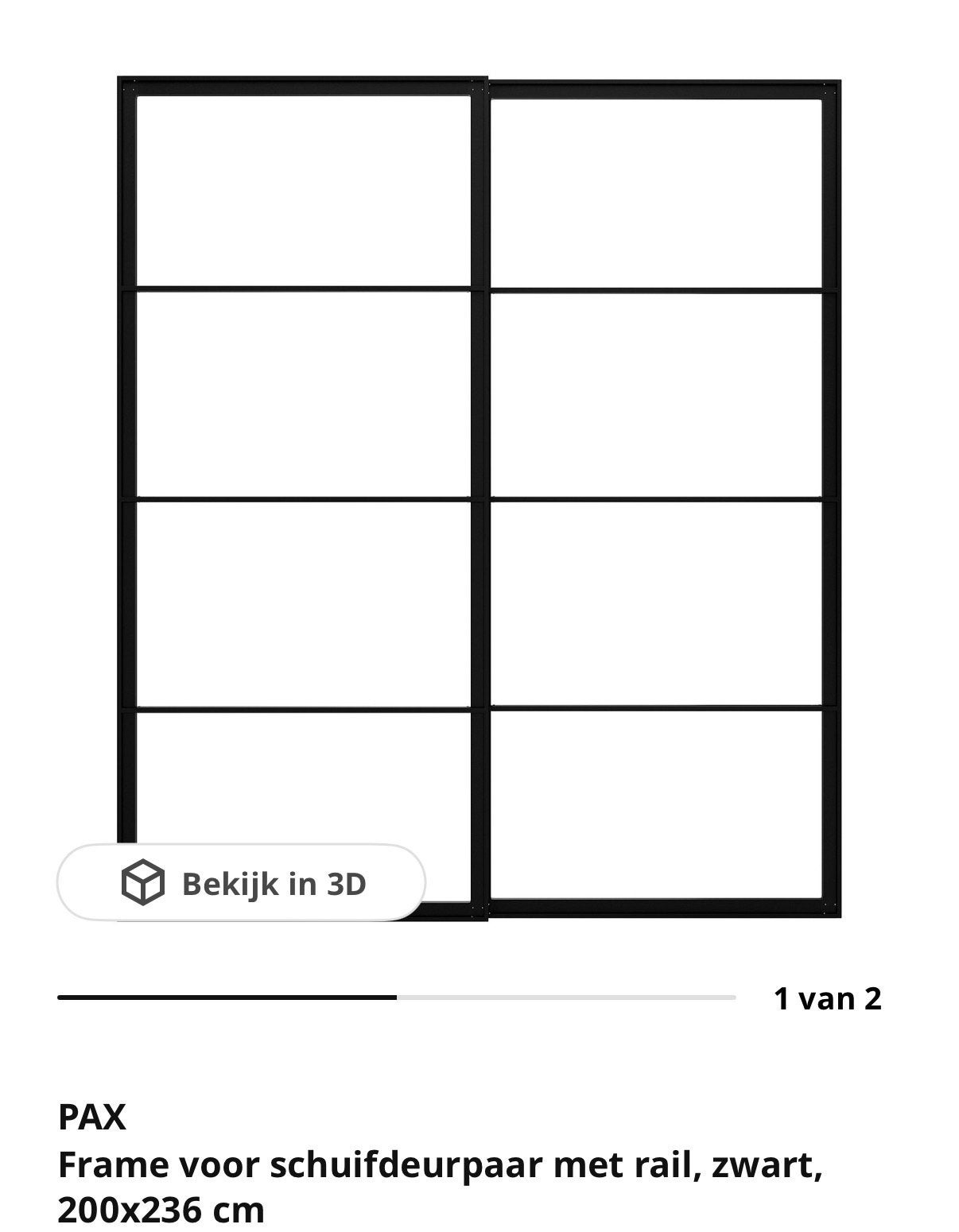 PAX Schuifdeurpaar met rail, zwart, 200x236 cm en panelen., Huis en Inrichting, Kasten | Kledingkasten, 200 cm of meer, 150 tot 200 cm