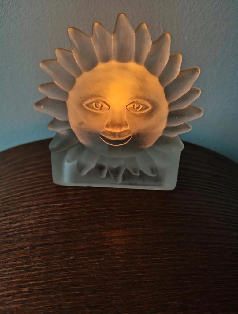 Vintage mat glazen zon waxinelichthouder, Ophalen, Overige materialen, Gebruikt, Crème