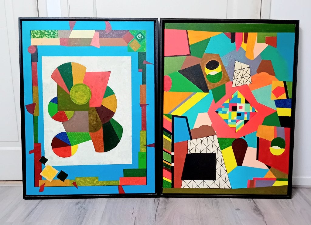 Joop Schreuder 2 schilderijen abstract, Verzenden