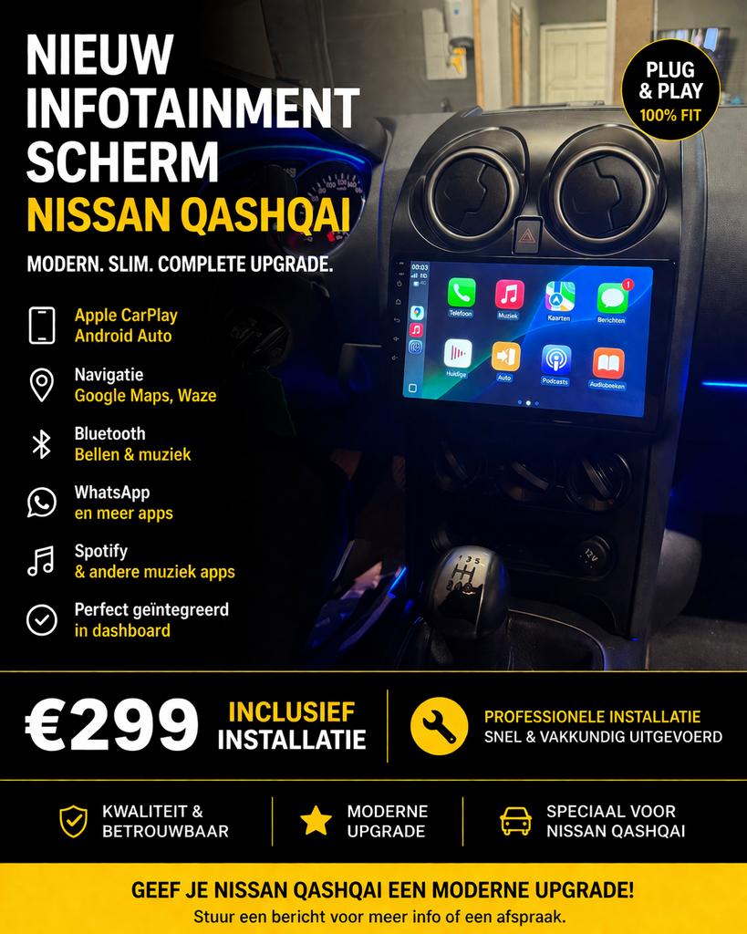 Nieuw CarPlay Scherm Nissan Qashqai - Incl. Installatie, Ophalen of Verzenden, Nieuw