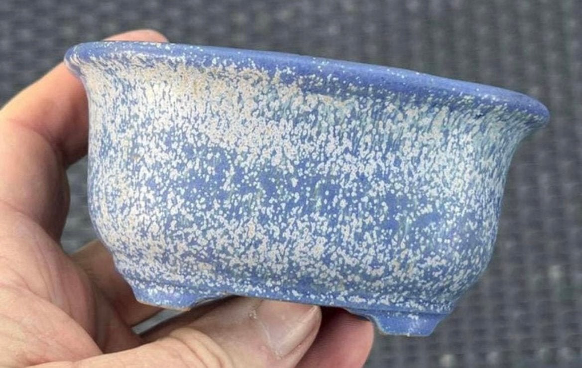 Bonsai pot ovaal handgemaakt Lila geglazuurd 11,4x8,8x5,6, Ophalen of Verzenden, Zo goed als nieuw, Overige vormen, Aardewerk