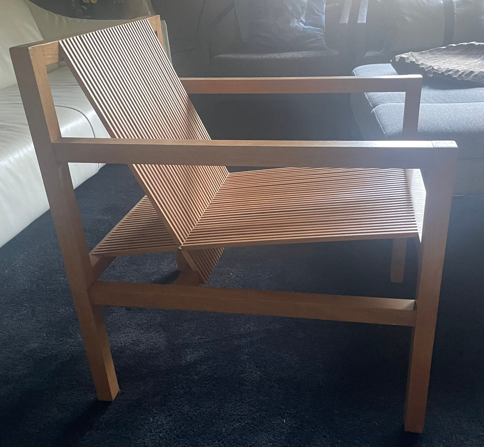 Design houten fauteuils 2 stuks, Tuin en Terras, Tuinstoelen, Ophalen, Zo goed als nieuw, Hout